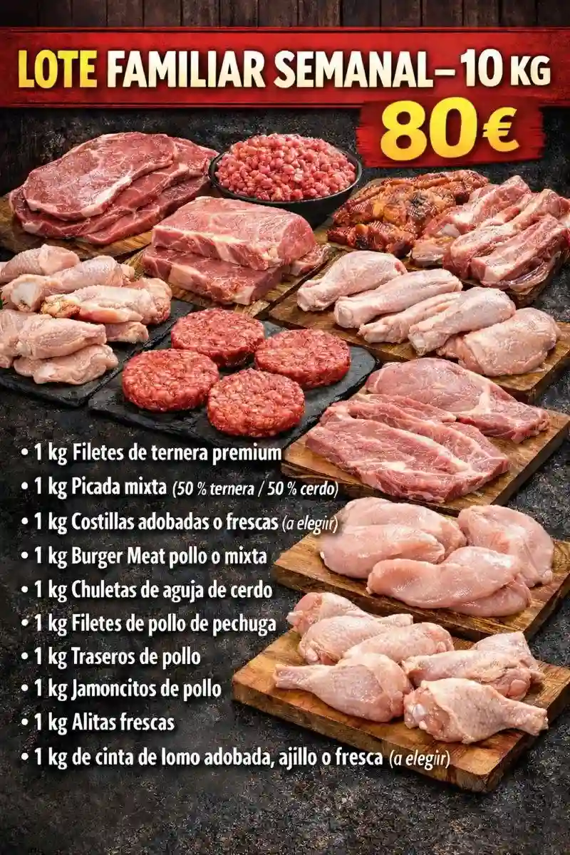 Lote Familiar Semanal 10kg - Ternera, cerdo, pollo